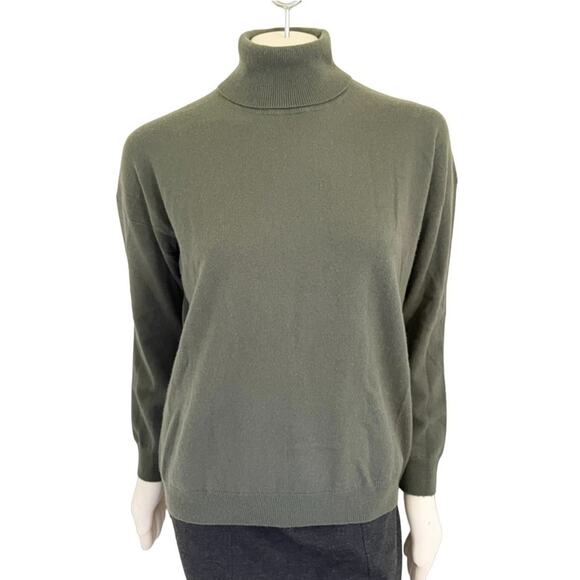 CLOSED Wool Cashmere Minimalist Turtleneck Sweater in Olive Green SZ M - Picture 1 of 10